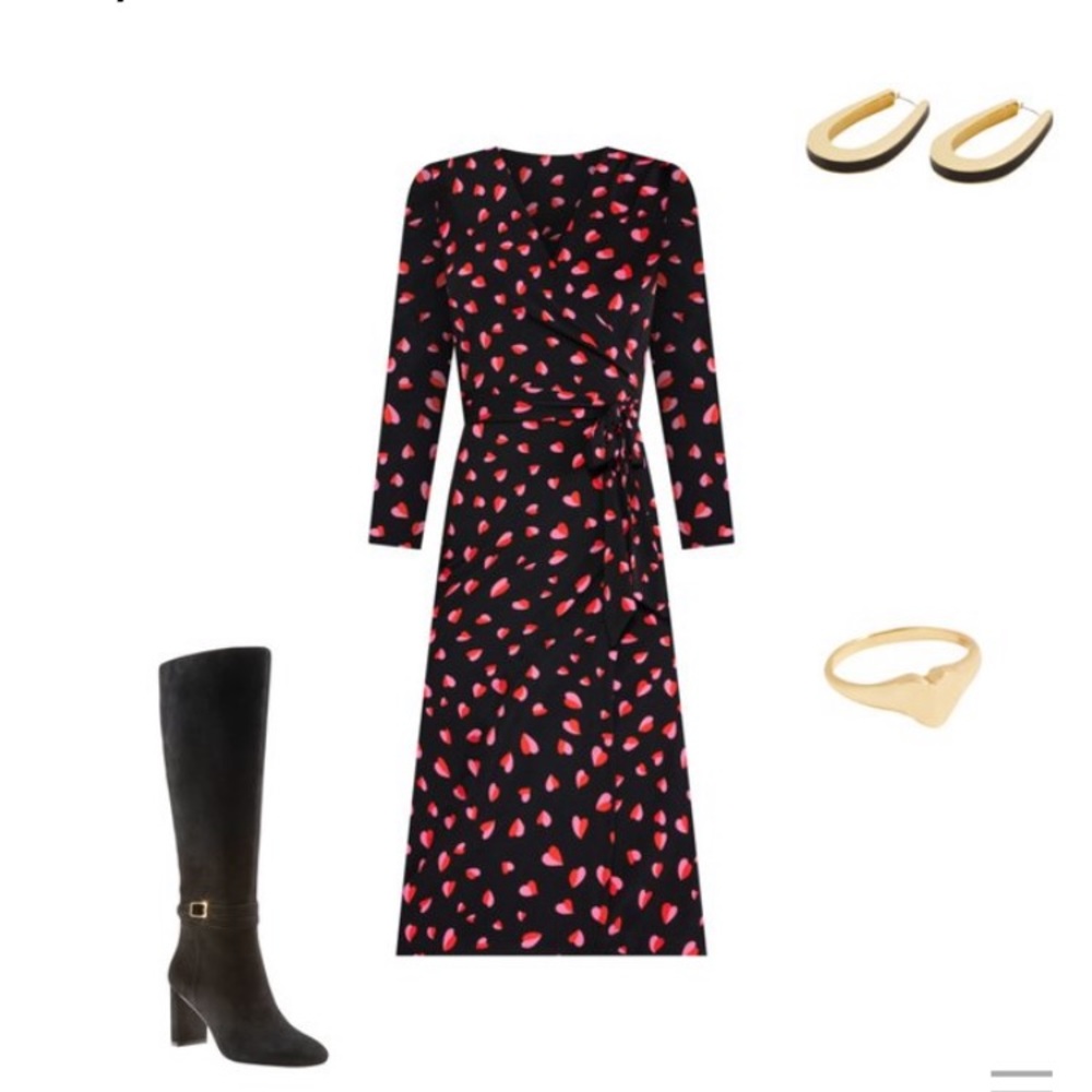 Ann Taylor Puff Sleeve  Heart Wrap Dress